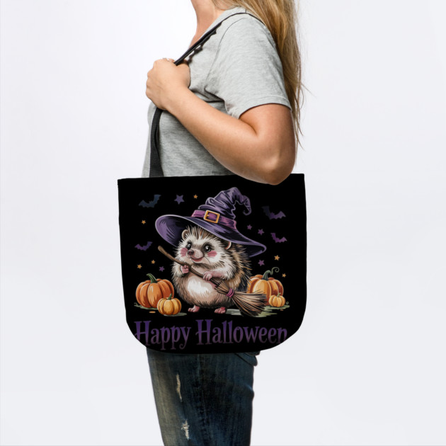 Adorable Witch Hedgehog with Broom and Pumpkins by BirdsnStuff