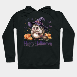 Adorable Witch Hedgehog with Broom and Pumpkins Hoodie