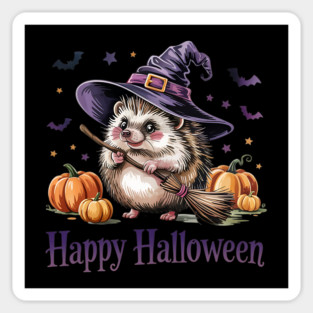Adorable Witch Hedgehog with Broom and Pumpkins Magnet