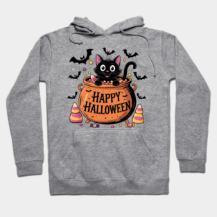 Happy Halloween Black Cat in Candy Cauldron Hoodie