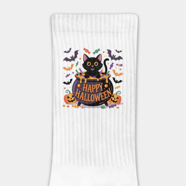Bright Halloween Black Cat with Candy Cauldron by BirdsnStuff