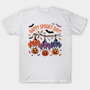 Playful Halloween Bats Hanging with Pumpkins T-Shirt