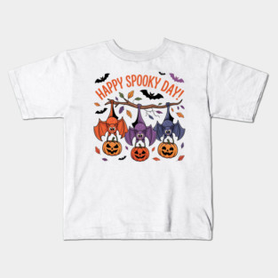 Playful Halloween Bats Hanging with Pumpkins Kids T-Shirt