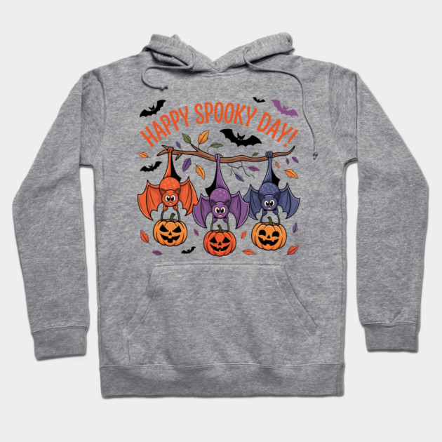 Playful Halloween Bats Hanging with Pumpkins Hoodie by BirdsnStuff