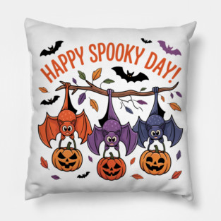 Playful Halloween Bats Hanging with Pumpkins Pillow