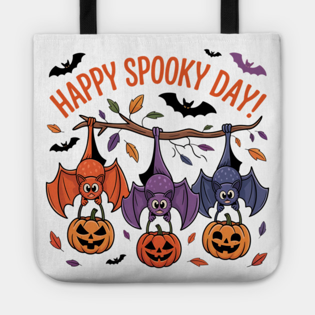 Playful Halloween Bats Hanging with Pumpkins Tote by BirdsnStuff