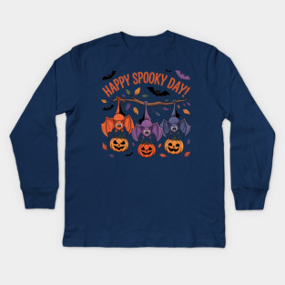 Playful Halloween Bats Hanging with Pumpkins Kids Long Sleeve T-Shirt