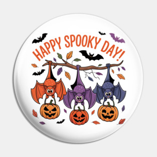 Playful Halloween Bats Hanging with Pumpkins Pin