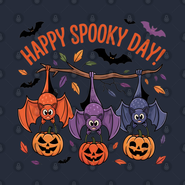 Playful Halloween Bats Hanging with Pumpkins by BirdsnStuff