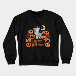 Cute Howling Wolf Pup with Halloween Pumpkins Crewneck Sweatshirt