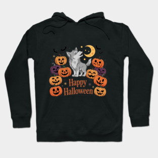 Cute Howling Wolf Pup with Halloween Pumpkins Hoodie