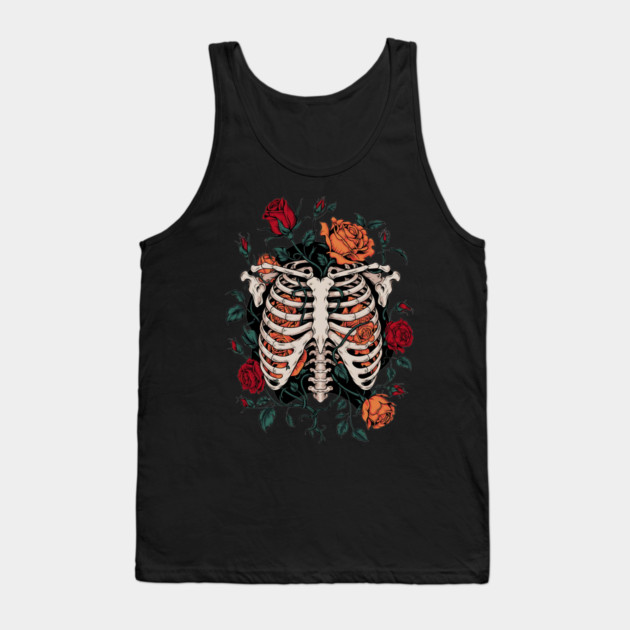 Dark Gothic Ribcage with Roses and Botanical Bones Tank Top by BirdsnStuff