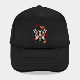 Dark Gothic Ribcage with Roses and Botanical Bones Hat