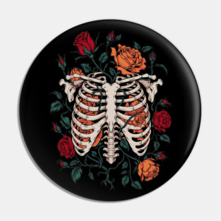 Dark Gothic Ribcage with Roses and Botanical Bones Pin