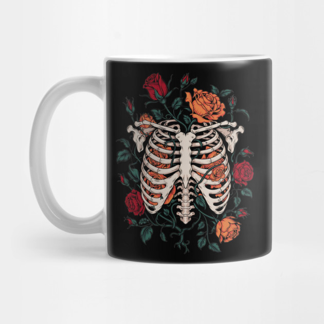 Dark Gothic Ribcage with Roses and Botanical Bones by BirdsnStuff
