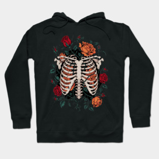 Dark Gothic Ribcage with Roses and Botanical Bones Hoodie
