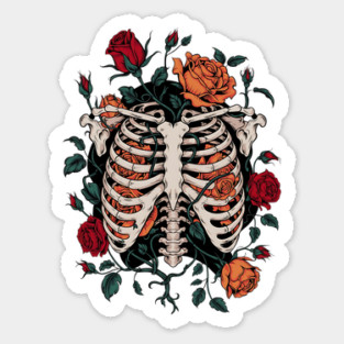 Dark Gothic Ribcage with Roses and Botanical Bones Sticker
