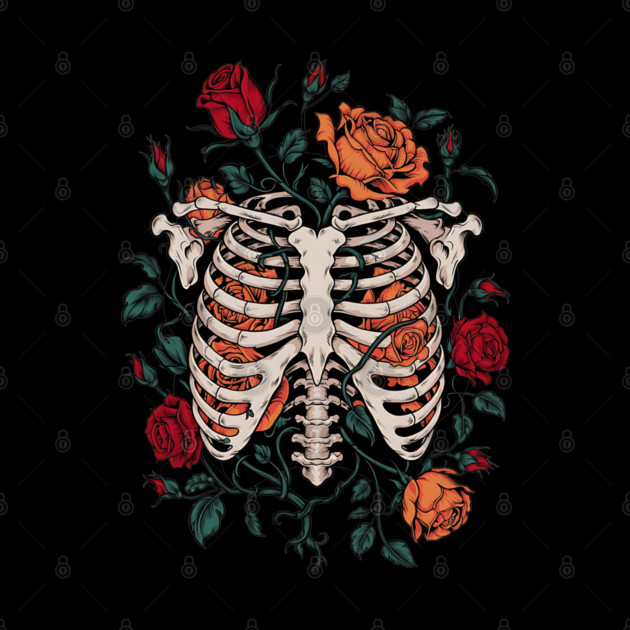 Dark Gothic Ribcage with Roses and Botanical Bones by BirdsnStuff
