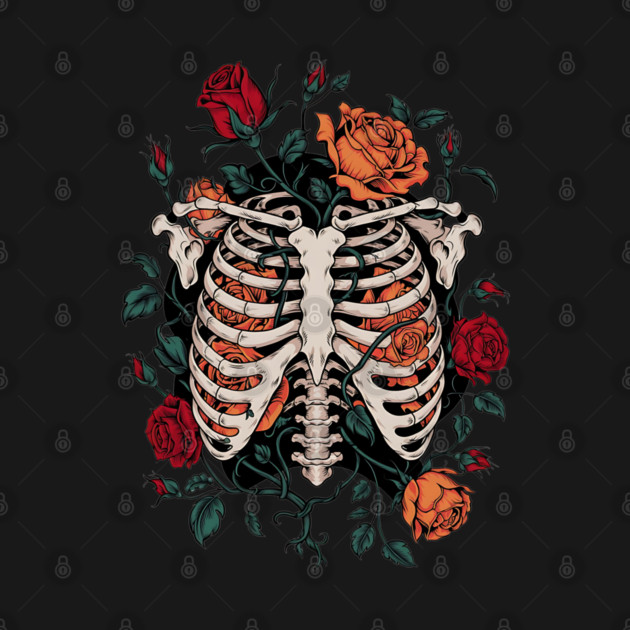 Dark Gothic Ribcage with Roses and Botanical Bones by BirdsnStuff