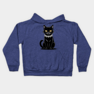 Sleek Black Cat with Skull Necklace Kids Hoodie