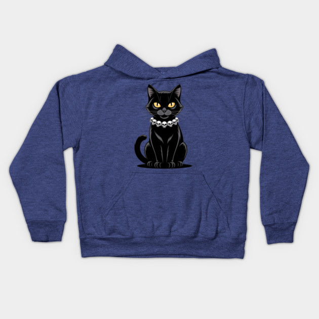 Sleek Black Cat with Skull Necklace Kids Hoodie by BirdsnStuff