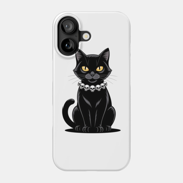Sleek Black Cat with Skull Necklace Phone Case by BirdsnStuff