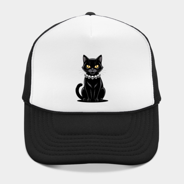 Sleek Black Cat with Skull Necklace by BirdsnStuff