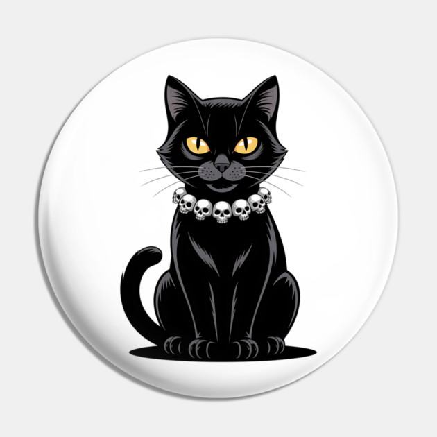 Sleek Black Cat with Skull Necklace Pin by BirdsnStuff