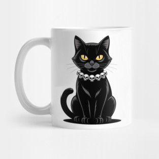 Sleek Black Cat with Skull Necklace Mug