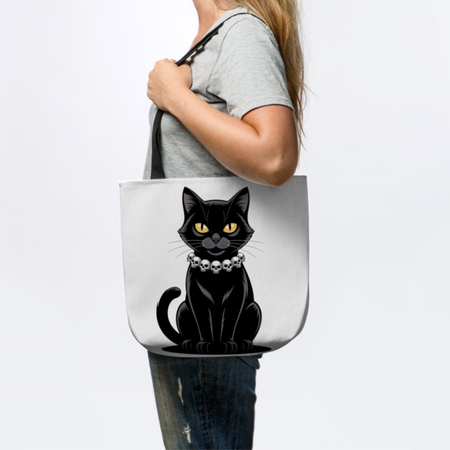 Sleek Black Cat with Skull Necklace by BirdsnStuff