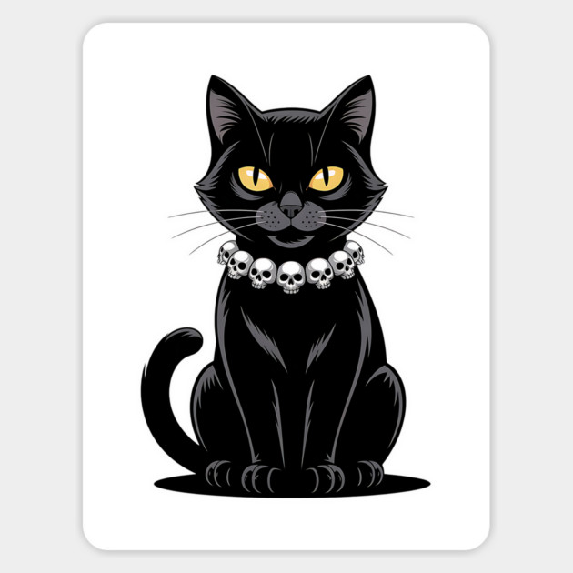 Sleek Black Cat with Skull Necklace Magnet by BirdsnStuff