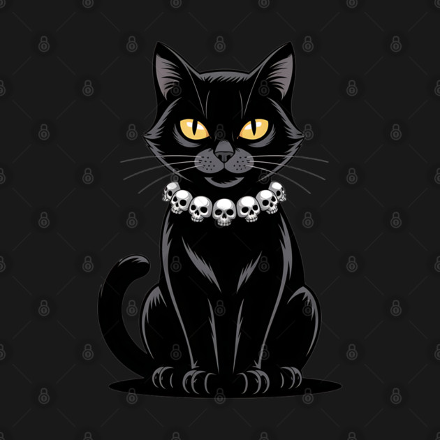 Sleek Black Cat with Skull Necklace by BirdsnStuff