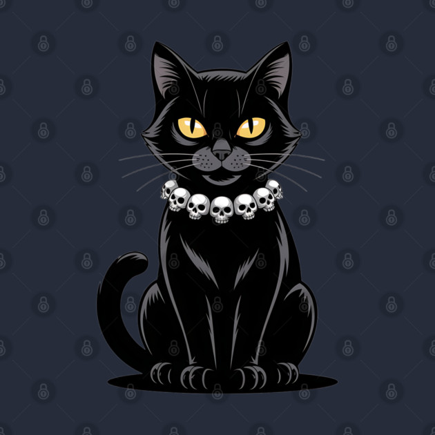 Sleek Black Cat with Skull Necklace by BirdsnStuff