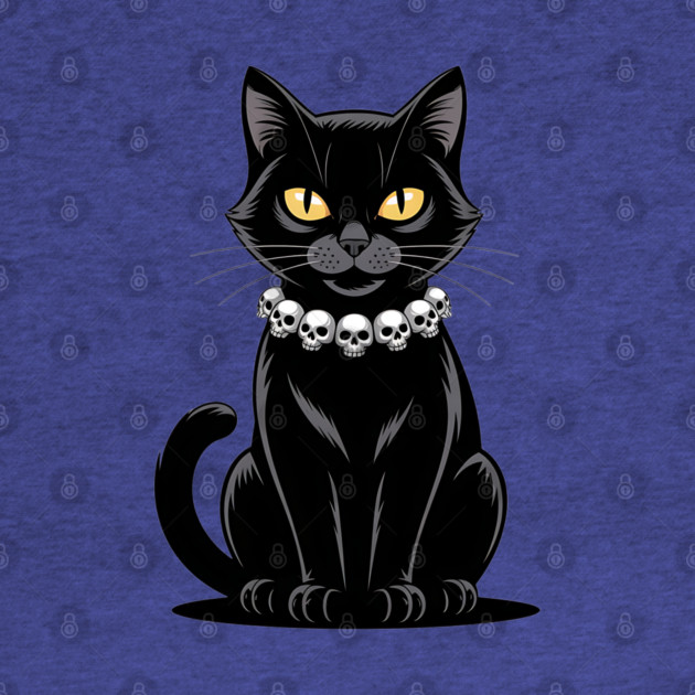 Sleek Black Cat with Skull Necklace by BirdsnStuff