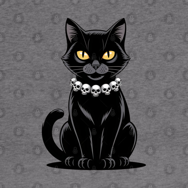 Sleek Black Cat with Skull Necklace by BirdsnStuff