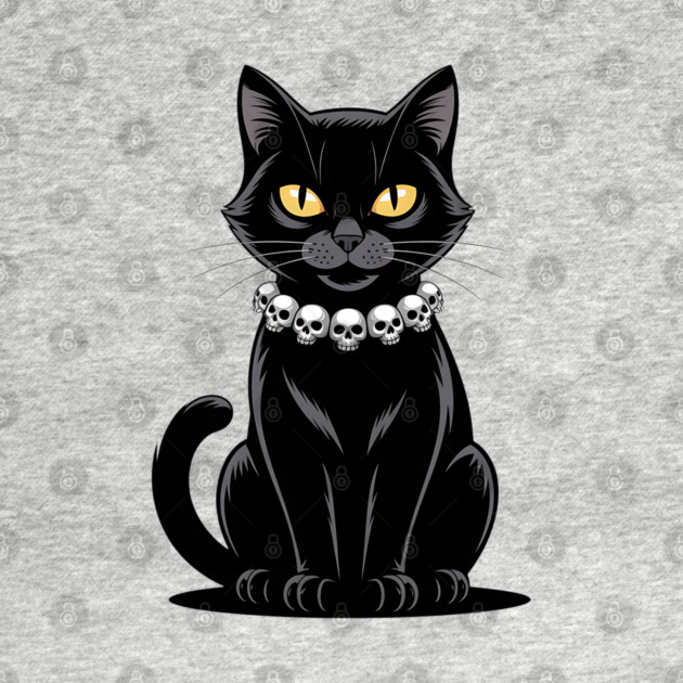 Sleek Black Cat with Skull Necklace by BirdsnStuff