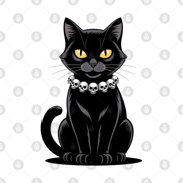 Sleek Black Cat with Skull Necklace by BirdsnStuff