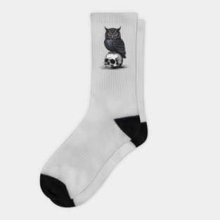 Gothic Owl Perched on Skull Socks