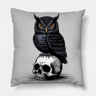 Gothic Owl Perched on Skull Pillow