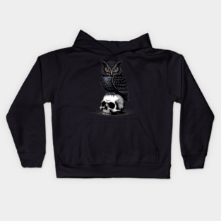 Gothic Owl Perched on Skull Kids Hoodie