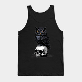 Gothic Owl Perched on Skull Tank Top