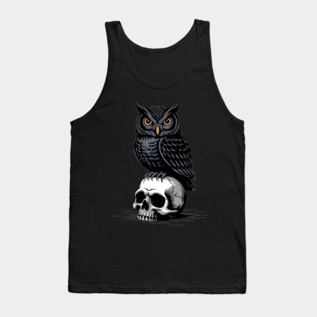Gothic Owl Perched on Skull Tank Top by BirdsnStuff
