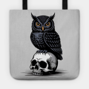Gothic Owl Perched on Skull Tote