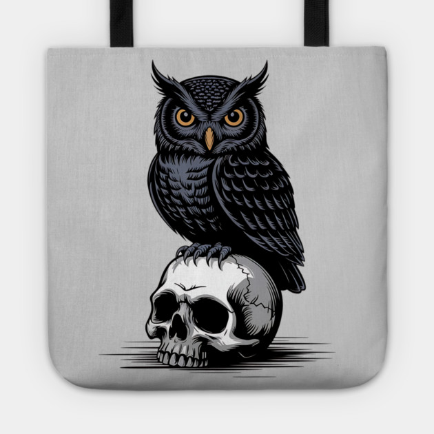 Gothic Owl Perched on Skull Tote by BirdsnStuff