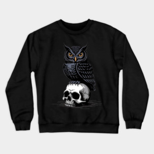 Gothic Owl Perched on Skull Crewneck Sweatshirt