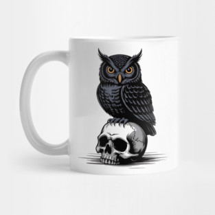 Gothic Owl Perched on Skull Mug