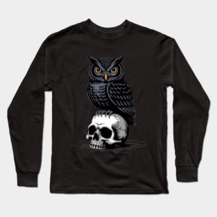 Gothic Owl Perched on Skull Long Sleeve T-Shirt