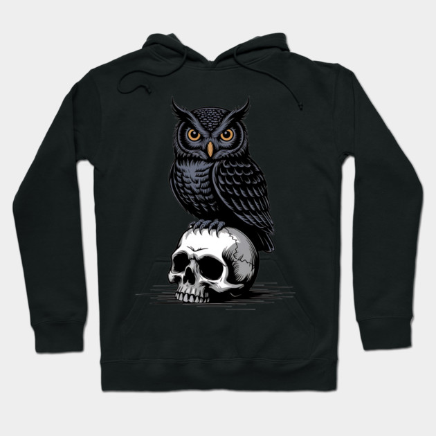 Gothic Owl Perched on Skull Hoodie by BirdsnStuff