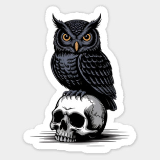Gothic Owl Perched on Skull Sticker