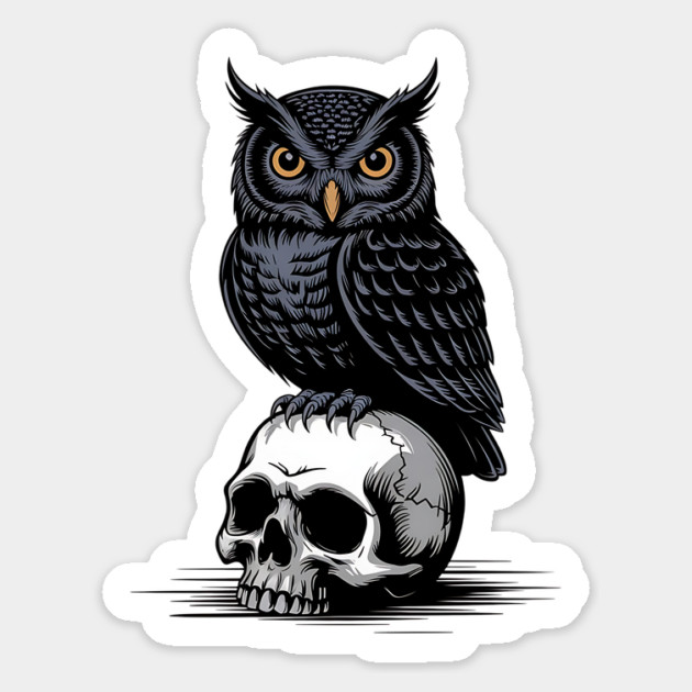Gothic Owl Perched on Skull Magnet by BirdsnStuff